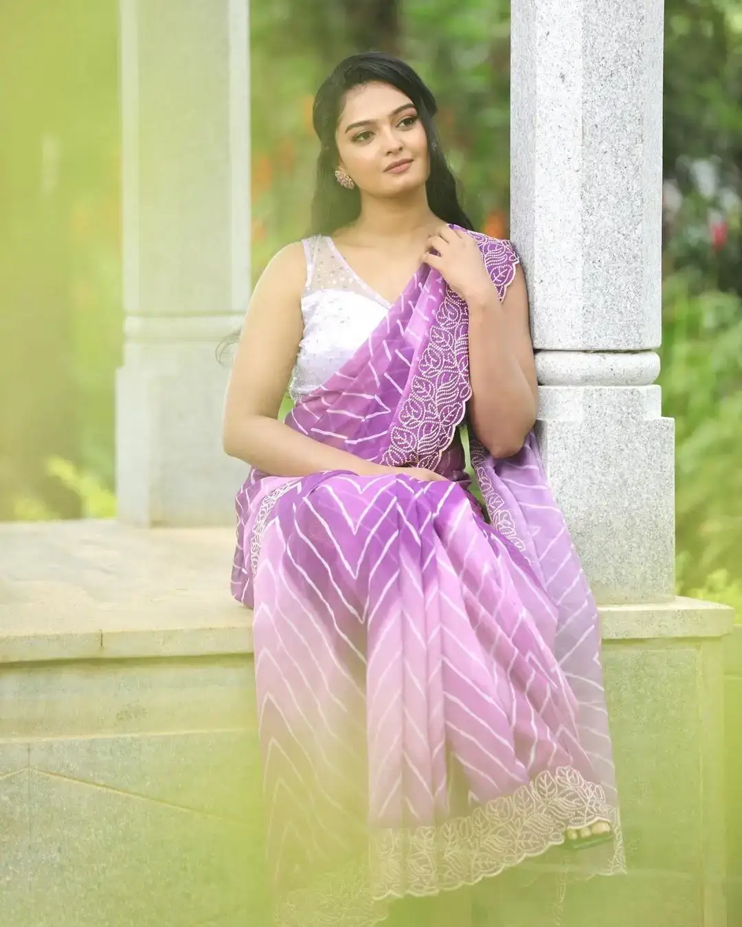 Telugu TV Actress Anu Varsha Photos in Violet Saree